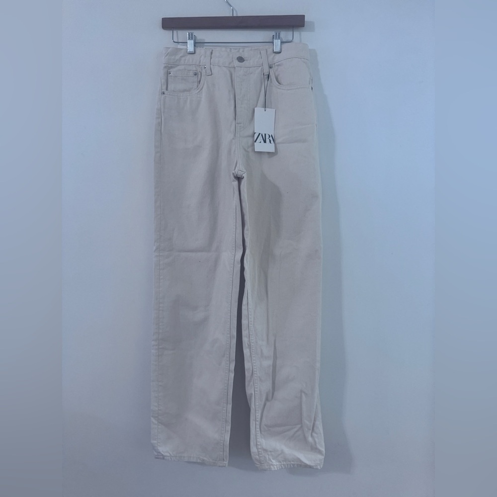 NWT-Zara Women's Cream High Rise Jeans Size 6 Wide Leg